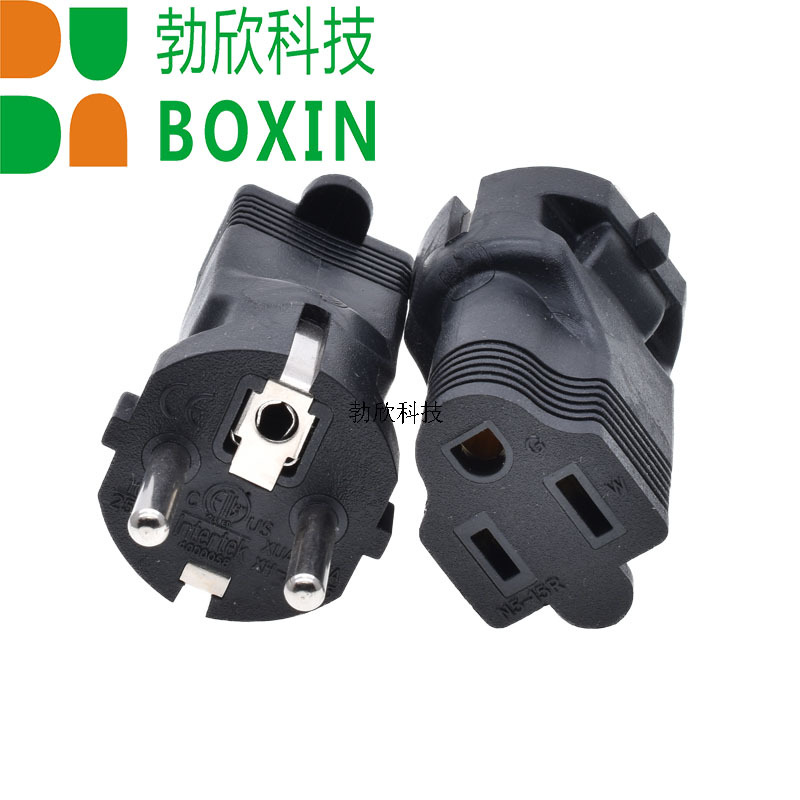 欧标转美标电源转换器 EU TO NEMA 5-15R美标母座 德标转美标插头