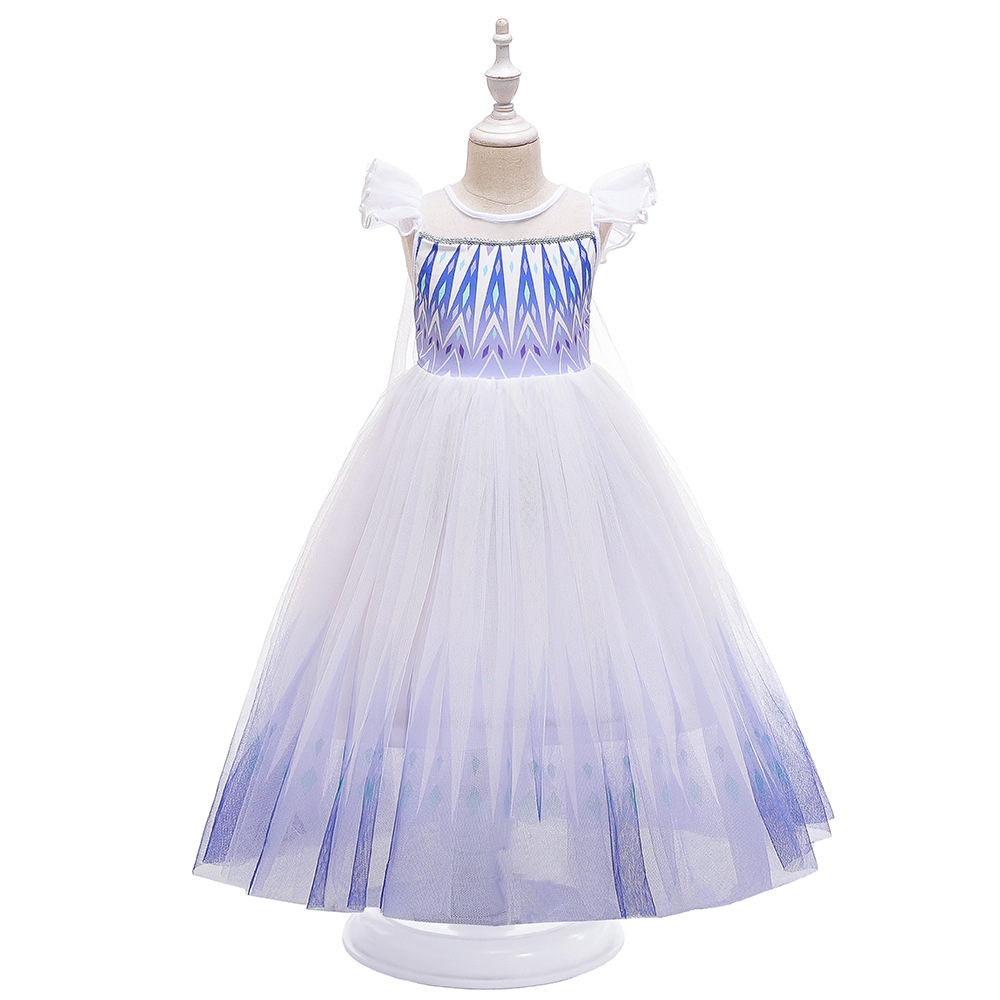 Frozen Children's Dress Flying Sleeve Lace Gradient Ruffled Puffy Princess Dress cosplay Costume