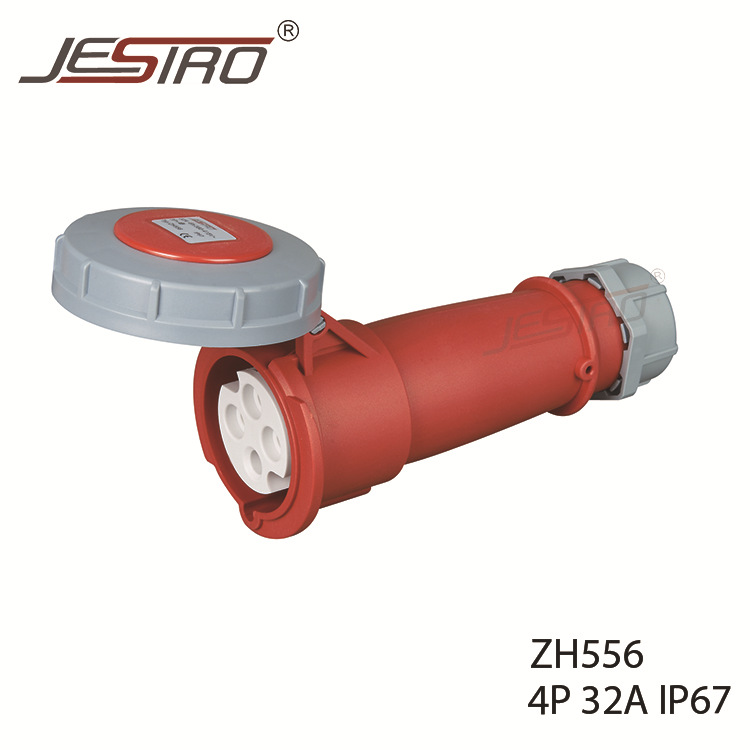 4P 32A IP67 ZH556 防水防尘连接器 插座 红色欧式公母插头耦合器