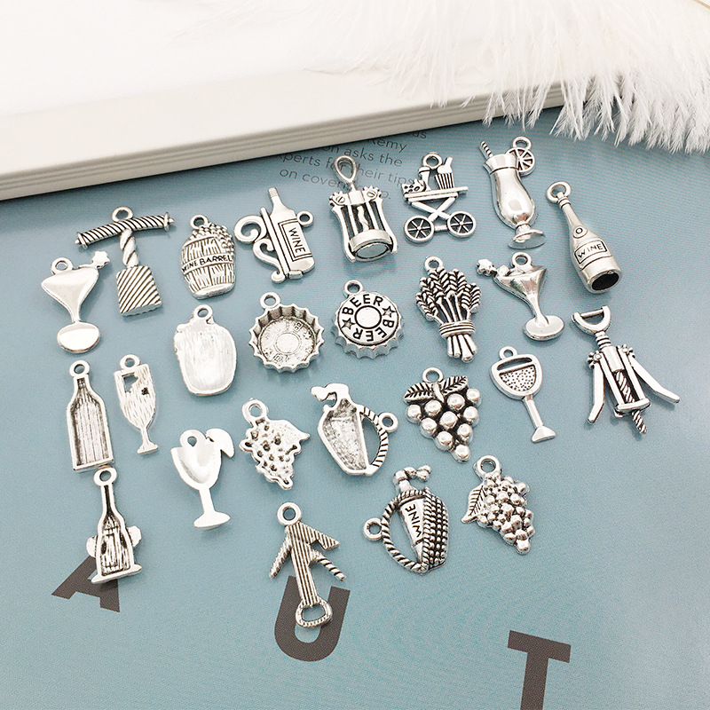DIY aleación colección plata accesorios pendientes pulsera collar accesorios colgante vino tinto serie trigo oreja copa de vino 1