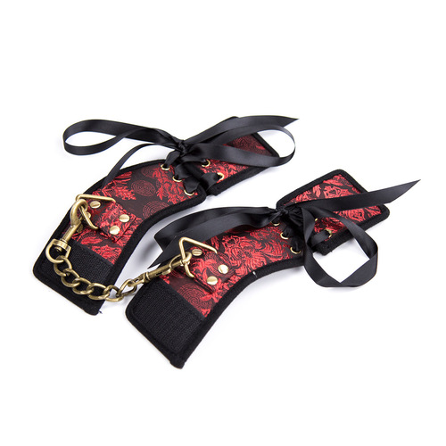 Sexy handcuffs, retro palace fabric, Chinese style cloth, shackles, mouth gag, ball gag, SM eye mask, traction collar set
