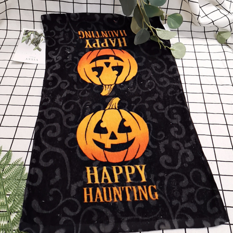 Foreign trade American pumpkin skull head poison black active printing and dyeing gifts Halloween towel kitchen towel Foreign trade American pumpkin skull head poison black active printing and dyeing gifts Halloween towel kitchen towel