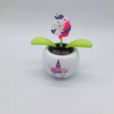 Factory supply new solar painted Apple flower cartoon shaking head car supplies ornaments creative gifts (Car ornaments) - 1-unicorn