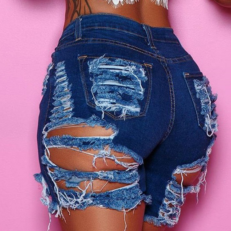 WISH independent station explosion hole stretch ripped denim shorts pants