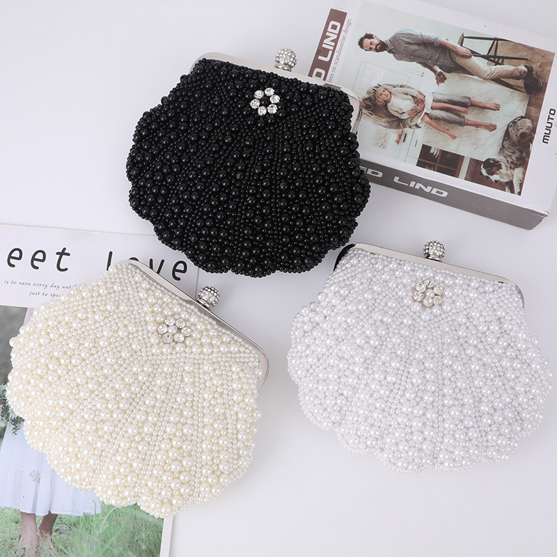 Cross-Border Fashionable and Elegant Shell Pearl Evening Bag, European and American Style, Large Capacity Clutch Evening Bag, Wholesale Cross-Border Fashionable and Elegant Shell Pearl Evening Bag, European and American Style, Large Capacity Clutch Evening Bag, Wholesale