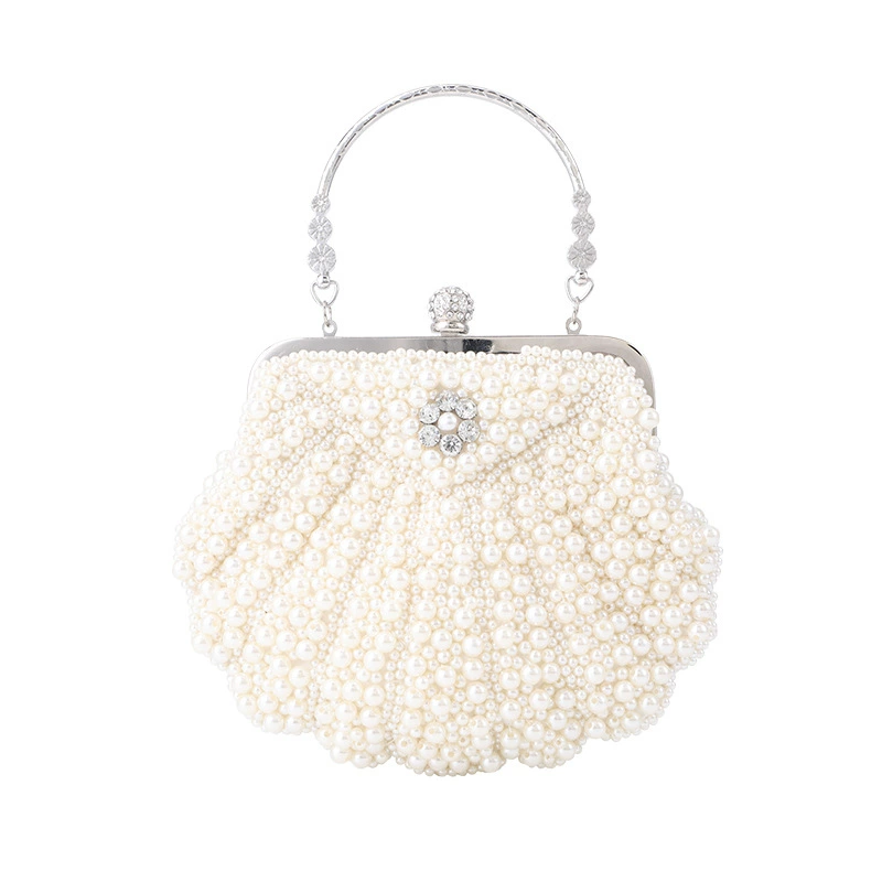Shell Pearl Evening Clutch, Handheld Elegant Shell-Shaped Bag, Large Capacity