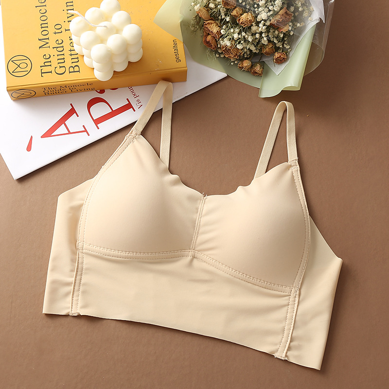 Correa chaleco-estilo inalámbrico Sujetador push up verano simple seda de hielo sin costuras envuelto pecho luz taza ropa interior de las mujeres image 11