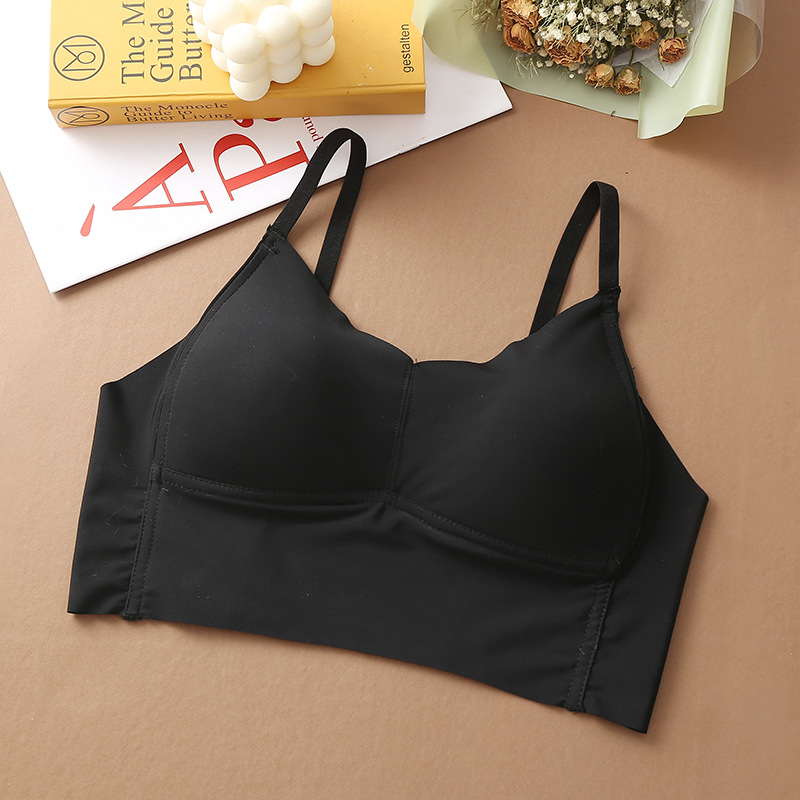 Correa chaleco-estilo inalámbrico Sujetador push up verano simple seda de hielo sin costuras envuelto pecho luz taza ropa interior de las mujeres image 12