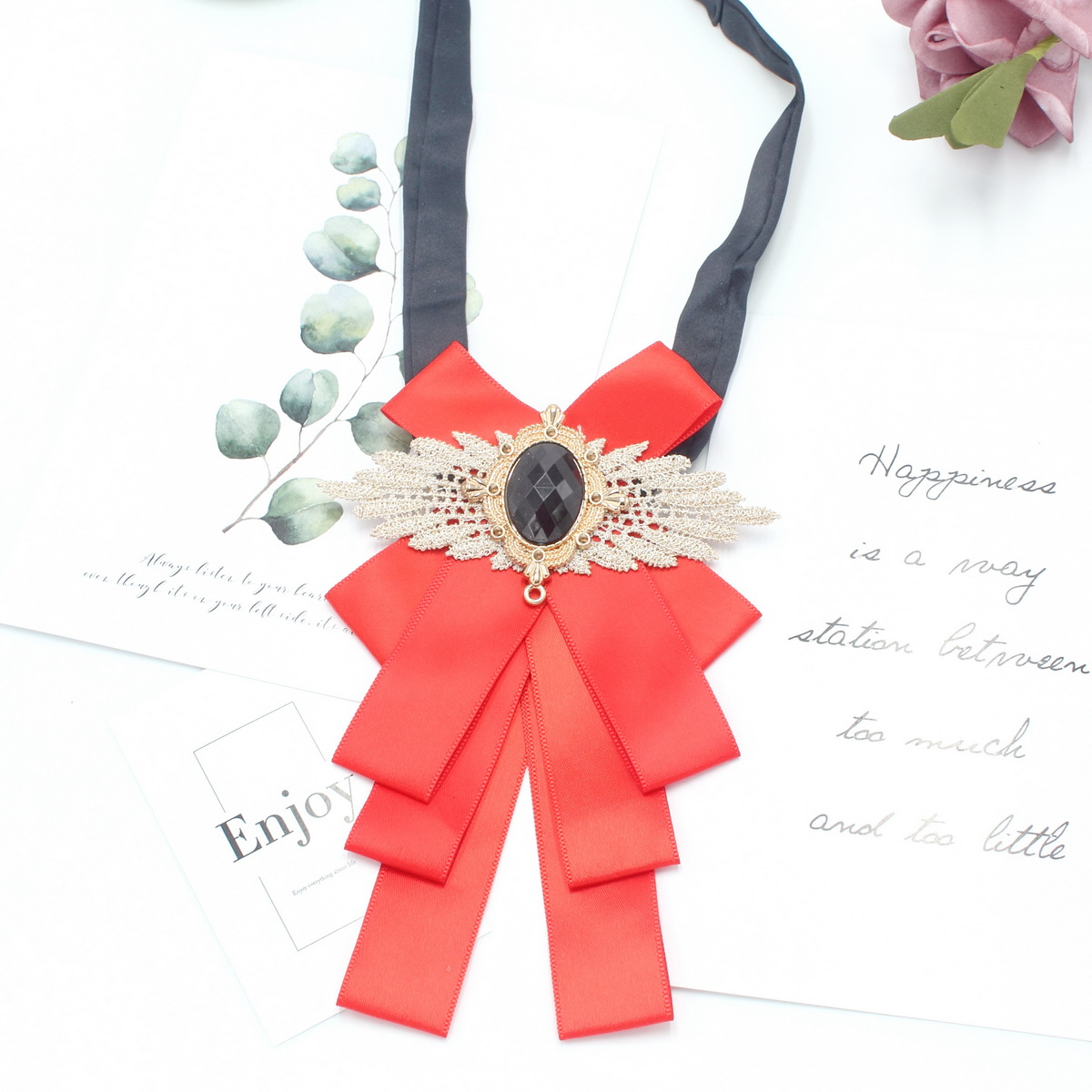 Pajarita jk diamantes de imitación corbata de seda negra corbata de lazo femenino cuello flor corbata broche ramillete pajarita negra uniforme