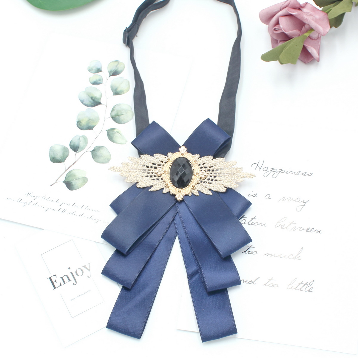 Pajarita jk diamantes de imitación corbata de seda negra corbata de lazo femenino cuello flor corbata broche ramillete pajarita negra uniforme