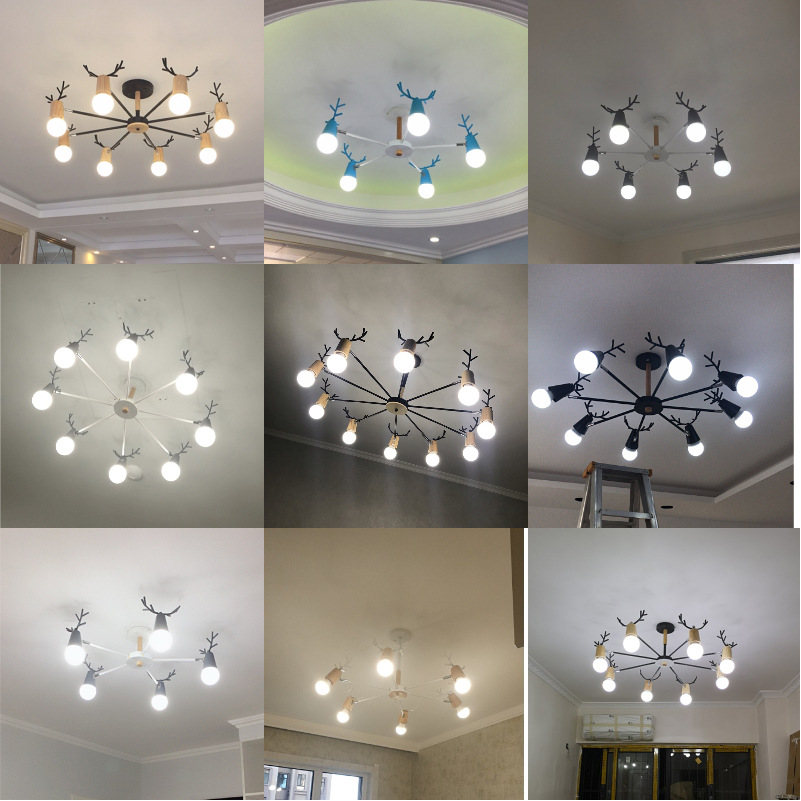 Lámpara de araña de estilo nórdico sala de estar simple casa moderna personalidad creativa asta dormitorio comedor lámpara ventas directas de la fábrica