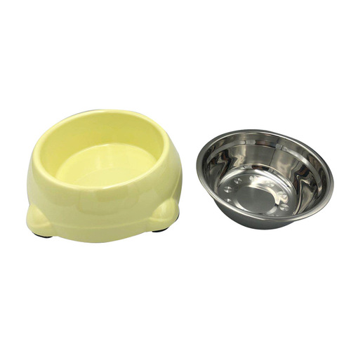 Pet single bowl with stainless steel liner, imitation ceramic bowl, non-slip dog food bowl, medium and large dog bowl