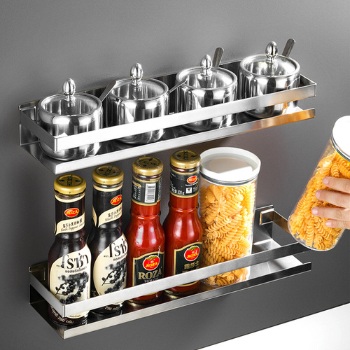 304 Stainless Steel Kitchen Shelf Spice Rack Kitchen Utensil Storage Wall Mount without Drilling