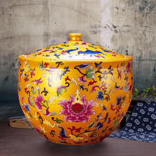 陶瓷米缸酒坛子10-20斤装釉下彩青花瓷圆罐子带盖密封家居储物缸