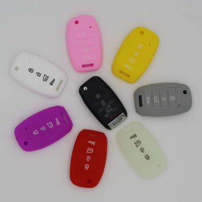 Silicone factory applicable Kia folding 4-key car key case modern key case soft rubber remote control sheath (Static Rod/Key Bag) - black