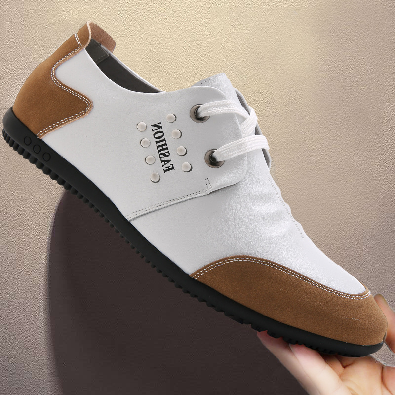 White Men's Shoes Lace-up Driving Four Seasons Shoes Men's Soft Face Casual Bean Shoes Youth Leather Shoes Men's One Piece Hair