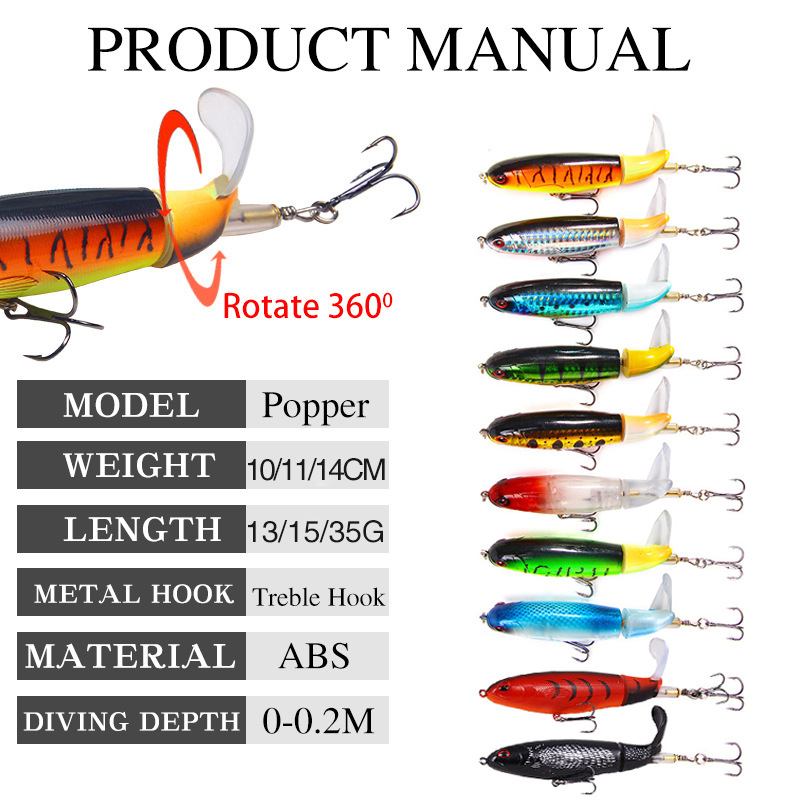 lure Propeller Tractor 15g 11cm Floating Pencil Wave Bait Fishing Gear Product_voghion.com