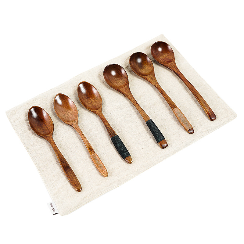 Cuchara de madera Nanmu Línea de amarre al estilo japonés Cuchara de madera pequeña Cuchara de sopa de madera de loto Cuchara de café para mezclar Cuchara de madera maciza Pedido al por mayor