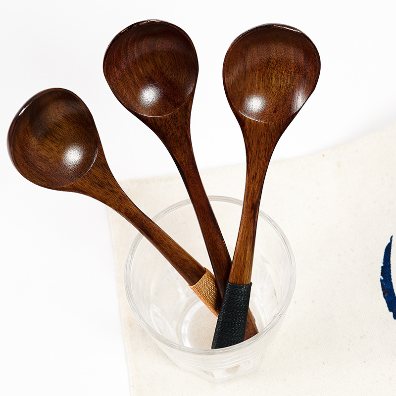 Cuchara de madera Nanmu Línea de amarre al estilo japonés Cuchara de madera pequeña Cuchara de sopa de madera de loto Cuchara de café para mezclar Cuchara de madera maciza Pedido al por mayor