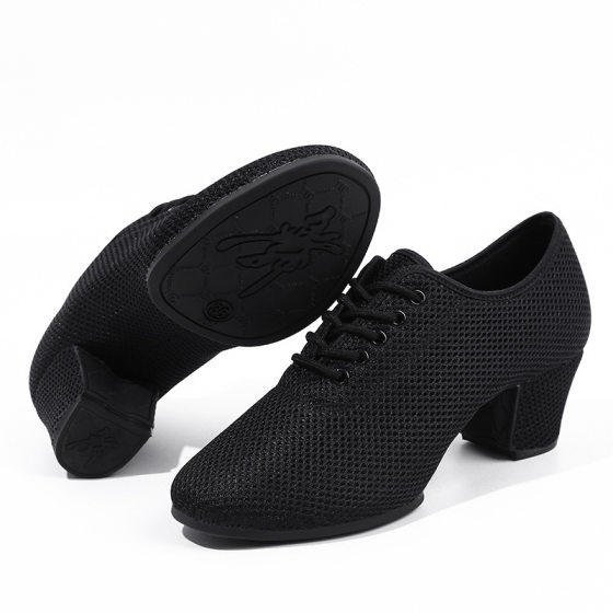 Women's Summer Mesh Ballroom Dance High Heel Soft Bottom Teachers Sailor Square Dance Shoes Latin Dance Shoes Black