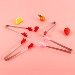 Creative small silicone tongs ice tongs stainless steel food tongs mini food tongs snack dessert sugar cube tongs