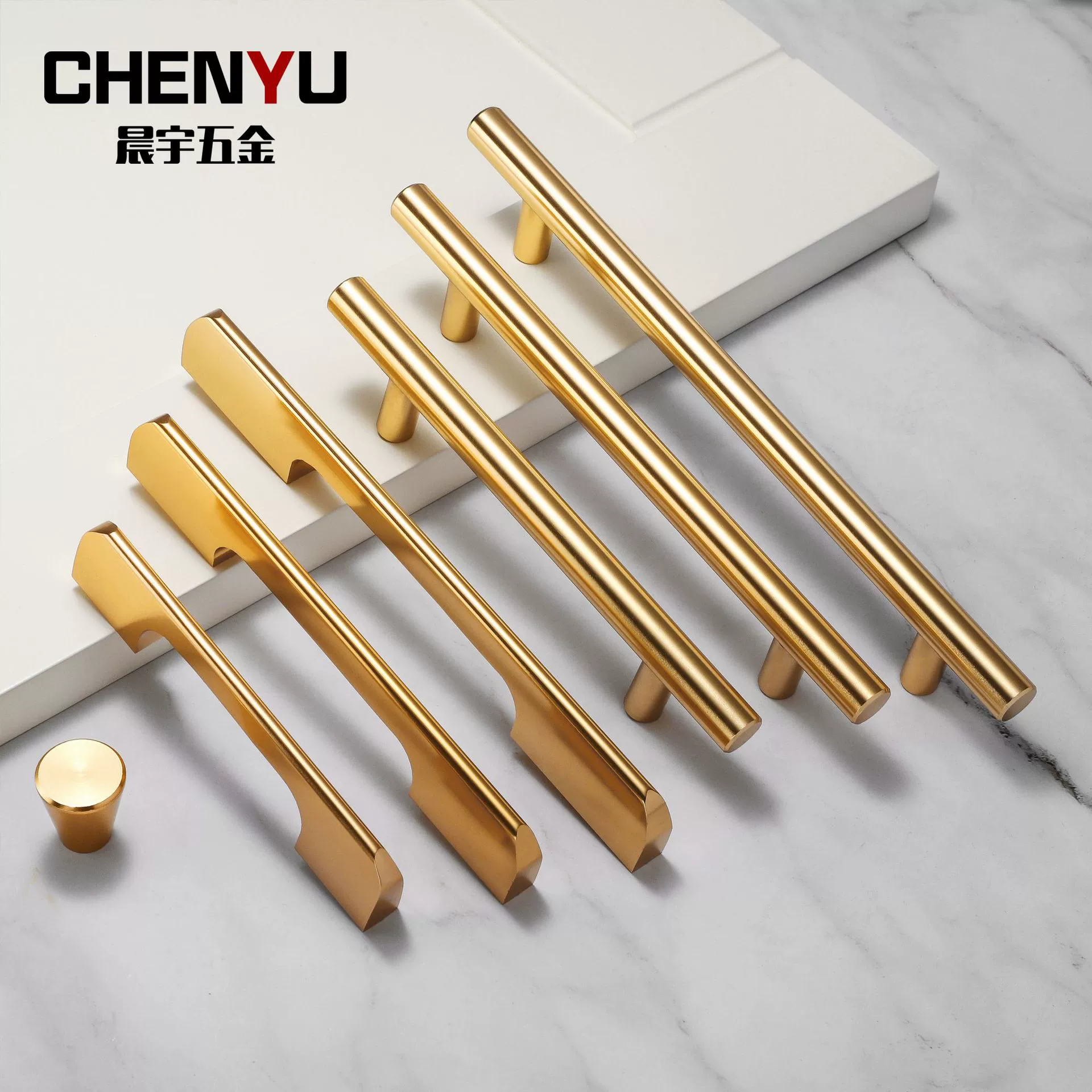 Ручка золотого цвета простая, из цельной латуни, североевропейская роскошная мебельная ручка для ящика/шкафа, алюминиевый выдвижной гарнитур