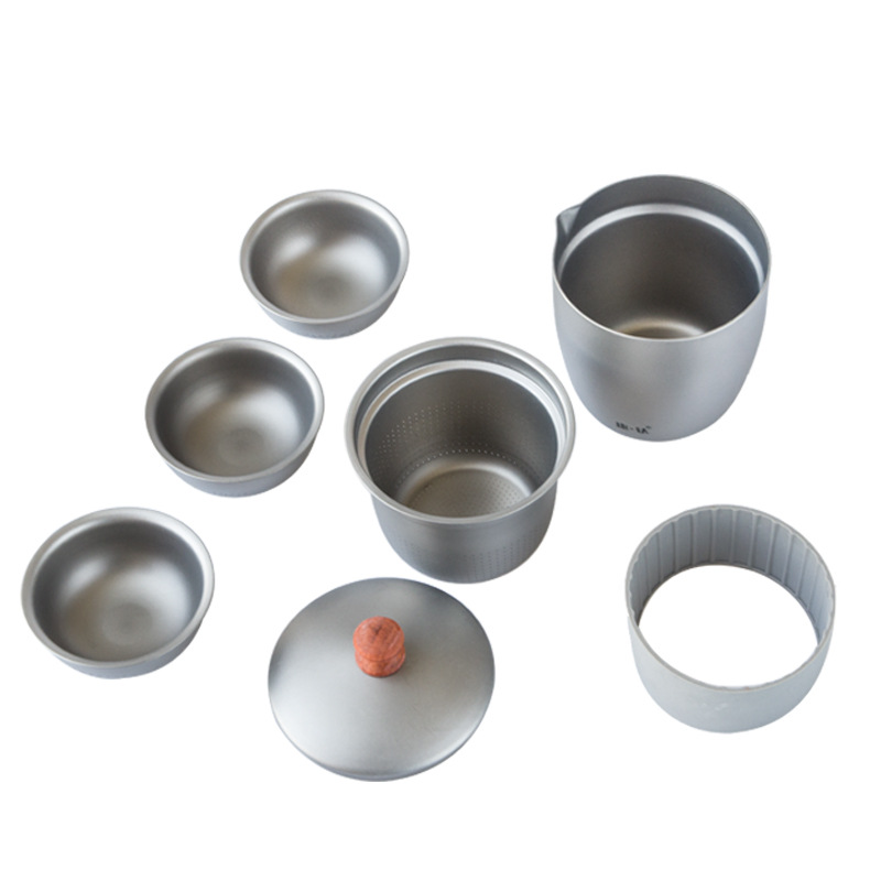 Kung fu juego de té Kang Titanium juego de té traje de viaje de negocios al aire libre portátil fabricante de té con colador de titanio puro juego de té