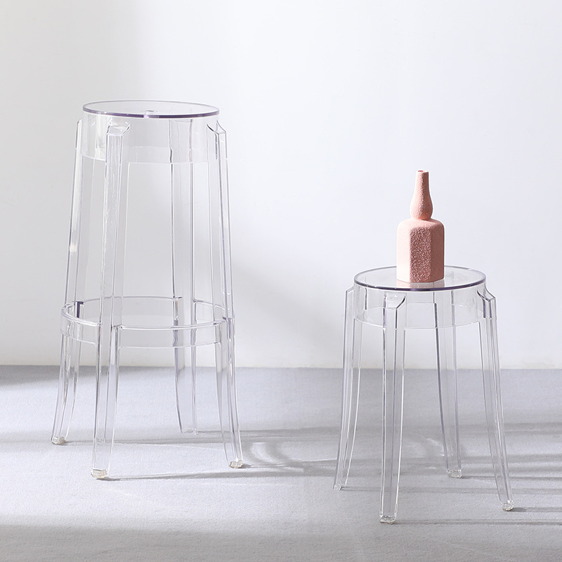 Nordic Transparent Acrylic Chair Bar Stool Crystal High Stool Fashionable Round Stool Modern Simple Plastic Bar Chair
