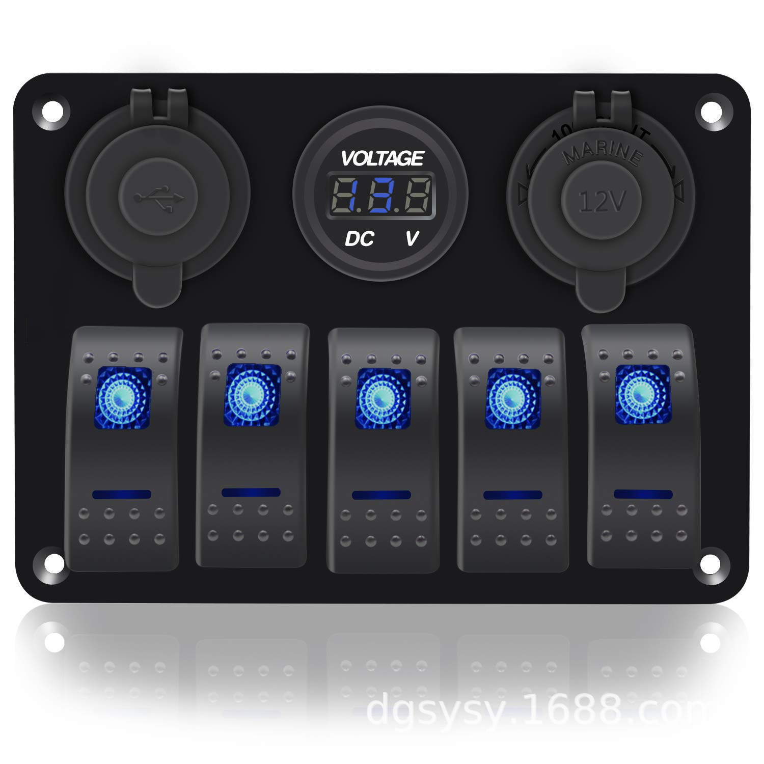 改装5位翘板开关面板+电源母座双USB 防水船型摇杆开关铝板插座