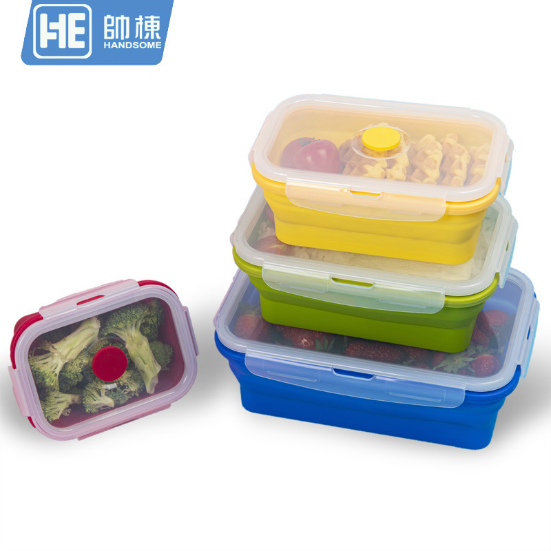 Lonchera plegable de silicona de grado alimenticio, apta para microondas, resistente a altas temperaturas, juego de loncheras portátiles para trabajadores de oficina.