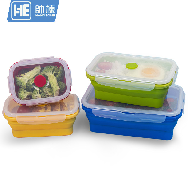 Lonchera plegable de silicona de grado alimenticio, apta para microondas, resistente a altas temperaturas, juego de loncheras portátiles para trabajadores de oficina.