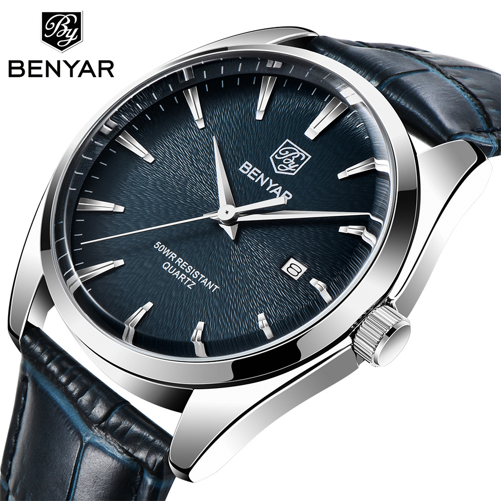 BENYAR nuevo reloj de cuarzo para hombres moda simple impermeable reloj de cuero de negocios 5163