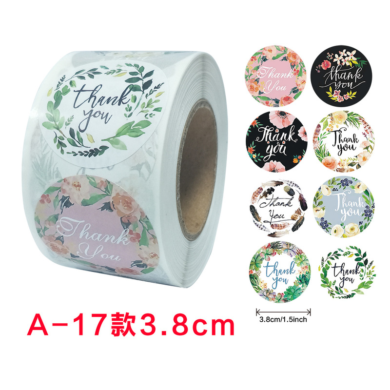 Wholesale Self-Adhesive Labels Flower Decoration Thank You Stickers Roll Sealing Stickers Thank You 3.8cm