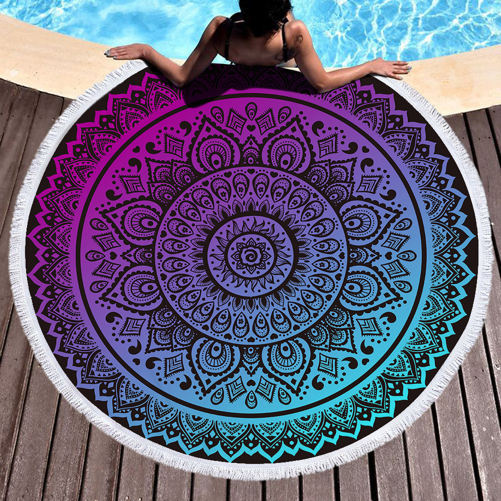 Toalla redonda de playa con estampado mandala, toalla de baño de microfibra con diseño bohemio