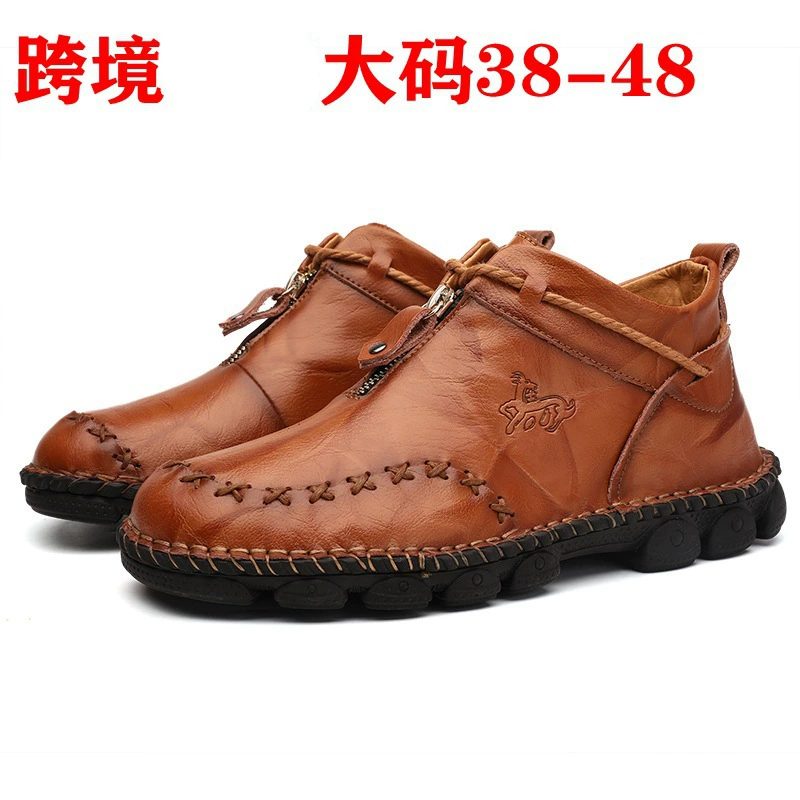 Трансграничная быстрая распродажа 2019 осень новые сшитые мужские сапоги ручной работы Широкая голова высокая рука мужская обувь одиночные кожаные сапоги оптом