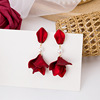 Sexy silver needle, red retro earrings for bride, Japanese and Korean, internet celebrity