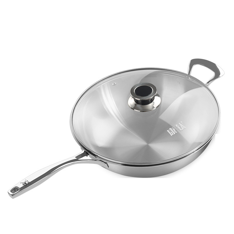 Wok de titanio Kangti WOK de titanio puro wok compuesto de cinco capas wok menos negro de humo sin óxido sin recubrimiento cocina de inducción de gas adecuado