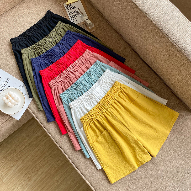 Cotton and Linen Shorts Women's High-Waisted Summer Linen Loose Slimming Look Korean Style Three-Point Hot Pants Summer Large Size Casual Thin Wide-Leg Pants