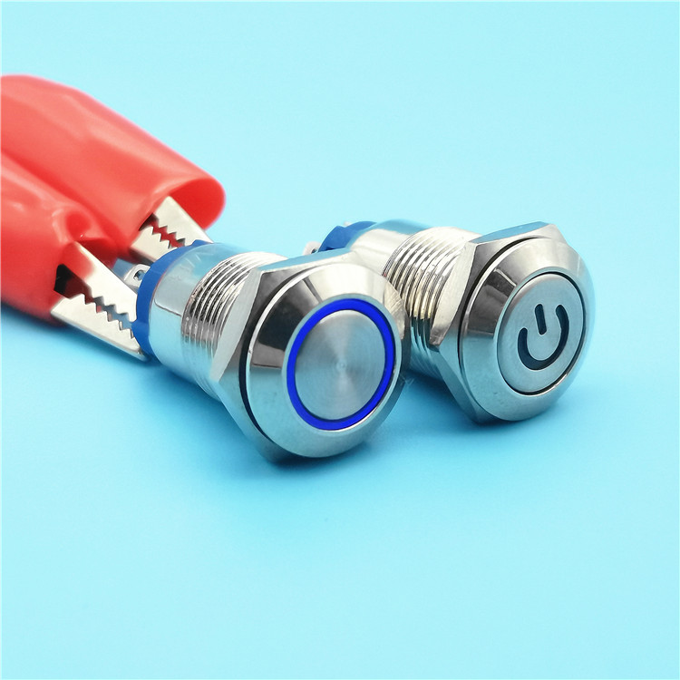12MM金属按钮开关 LED带灯防水开关 复位式 自锁式按钮开关