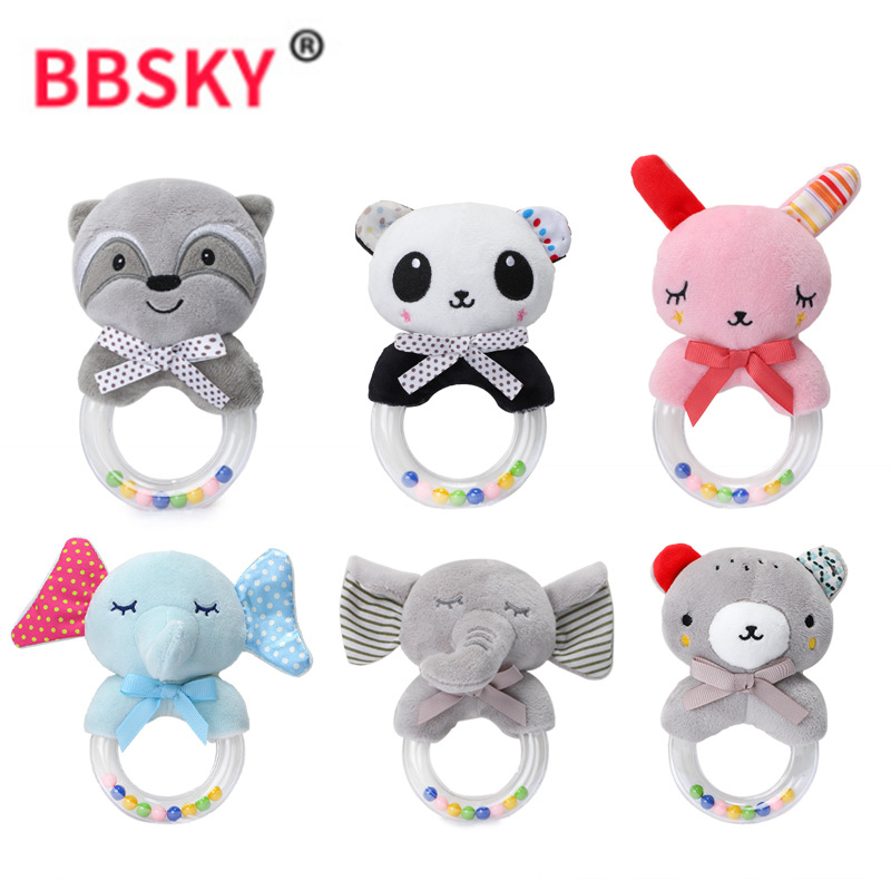 Animal de la historieta anillo de mano de partículas de goma anillo de mano de peluche muñeca campana de mano en stock al por mayor