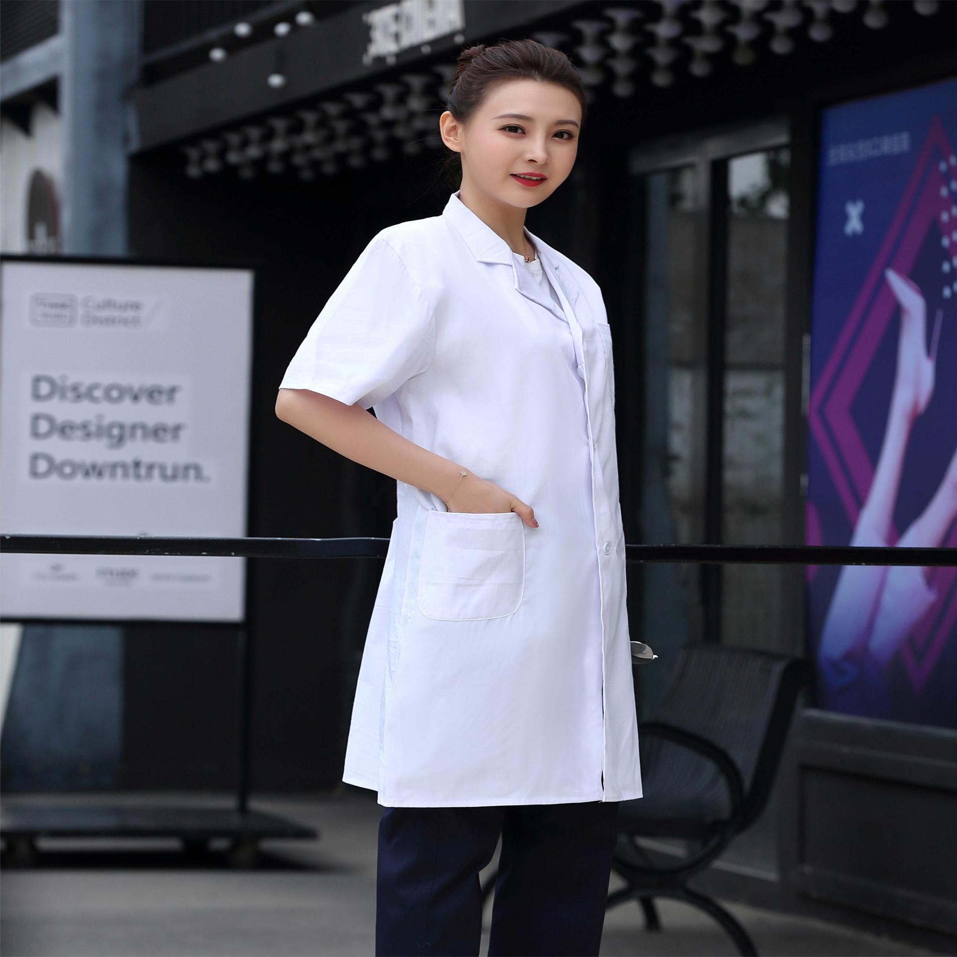 白衣長袖医師服秋冬モデル厚手男性医師看護師服実験服半袖コート学生作業服