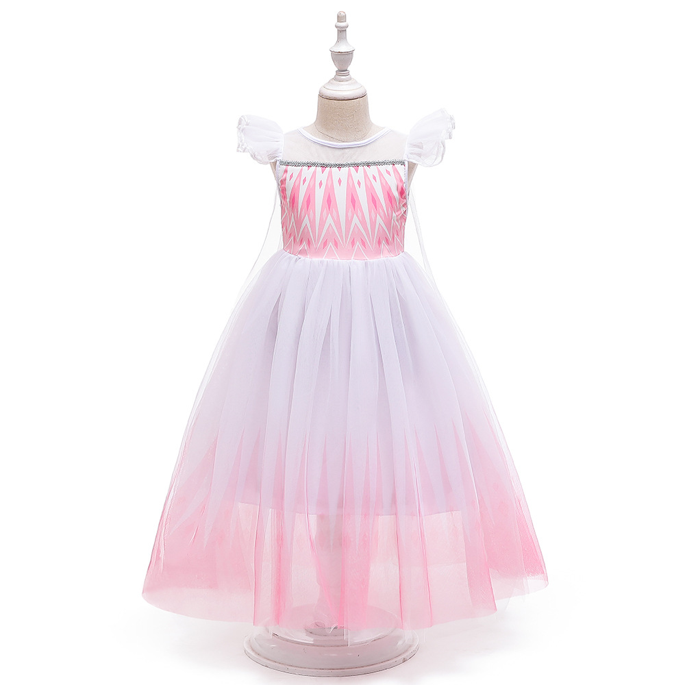 Frozen Children's Dress Flying Sleeve Lace Gradient Ruffled Puffy Princess Dress cosplay Costume