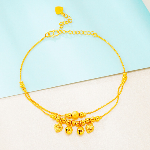 Light Luxury Imitation 18k Gold Anklet for Women—Beach Jewelry, Korean-Style Simple, Fashionable, and Unique Foot Accessories—Wholesale Sand Gold Jewelry