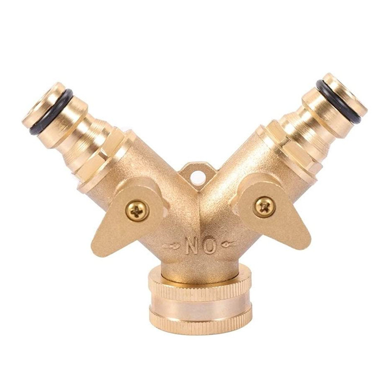 Factory supply copper double-way quick-connect water separator ball valve all copper one-in two-out Y-type Garden valve connector