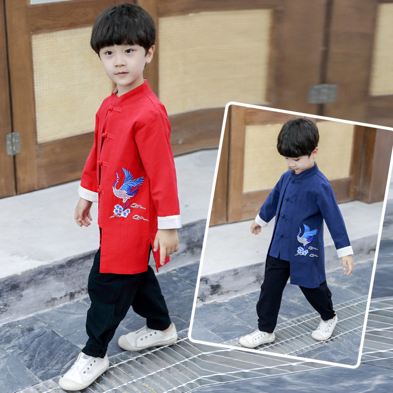 Traje de primavera y otoño para niños traje antiguo de Hanfu para hombres traje de estilo chino traje étnico Tang traje de bebé primavera y verano ropa para niños