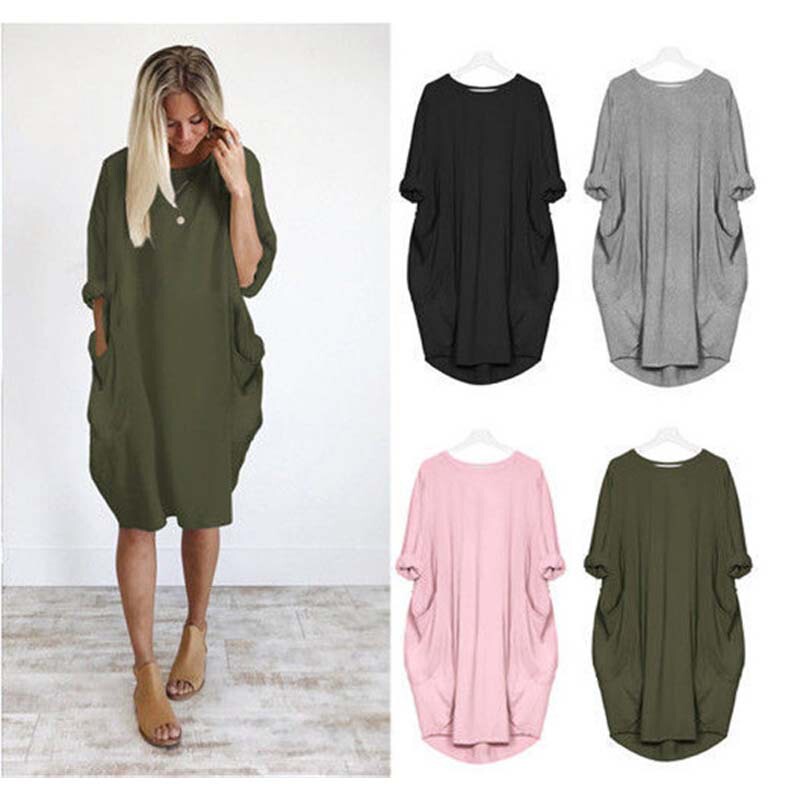 ebay AliExpress Explosions Solid Color Round Neck Plus Fertilizer Large Loose Large Swing Stitching Long Dress ebay AliExpress Explosions Solid Color Round Neck Plus Fertilizer Large Loose Large Swing Stitching Long Dress