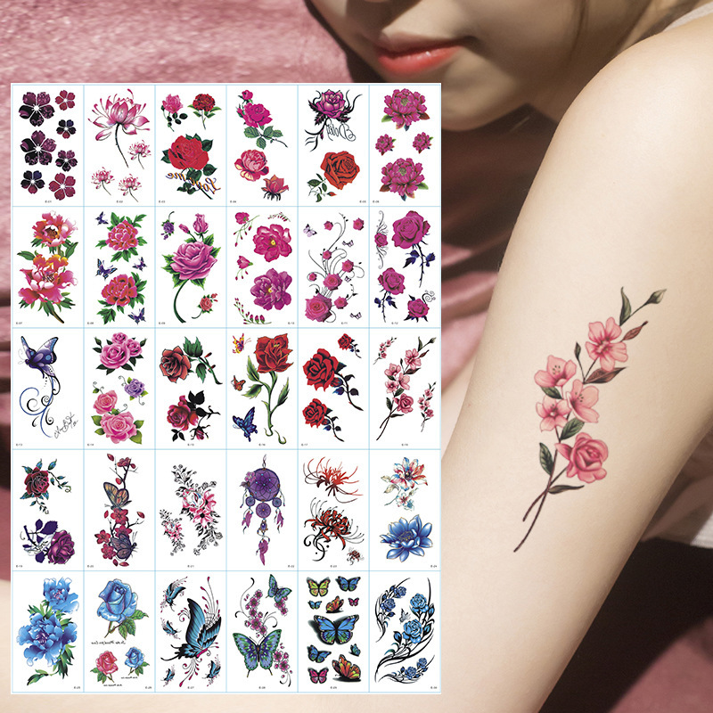 Simulated Waterproof Tattoo Stickers, Flower Butterfly Rose Tattoo Stickers, Creative Sexy Stickers, Flower Arm Tattoo Stickers, Custom-Made Simulated Waterproof Tattoo Stickers, Flower Butterfly Rose Tattoo Stickers, Creative Sexy Stickers, Flower Arm Tattoo Stickers, Custom-Made