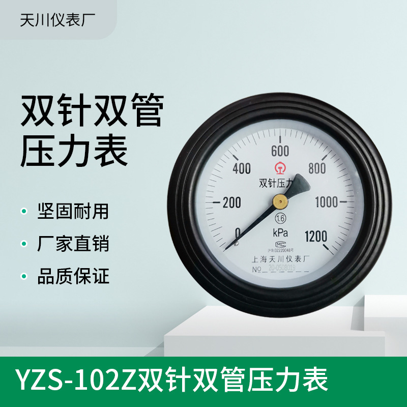 厂家推荐 YZS-102ZT双针双管压力表 轴向双针双管压力表  水压表