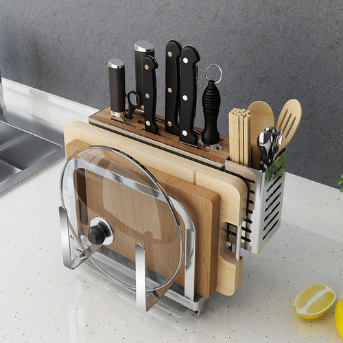 304 stainless steel knife holder, kitchen supplies, multi-functional storage rack, kitchen knife chopping board rack, knife storage rack