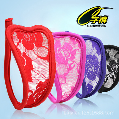 Women's sexy sexy lace transparent C- shaped underwear men's and women's C- shaped pants invisible T-Pants Factory wholesale